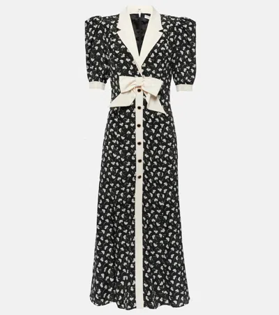 Alessandra Rich Bow-detail Silk Midi Dress In Black-white