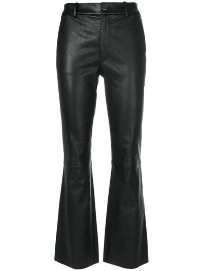 Helmut Lang Textured Suiting & Leather Garter Flare Pants In Black