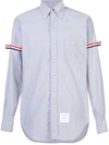 Thom Browne Oxford Striped Grosgrain Armband Classic Shirt In Blue