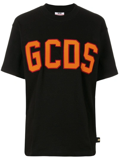 Gcds Logo Flock 图案t恤 In Black