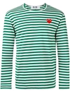 Comme Des Garçons Play Striped Heart Embellished Top In Green