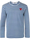 Comme Des Garçons Play Striped Heart Embellished T-shirt In Blue