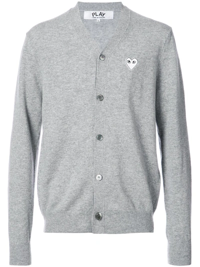Comme Des Garçons Play White Heart Wool Cardigan In Grey
