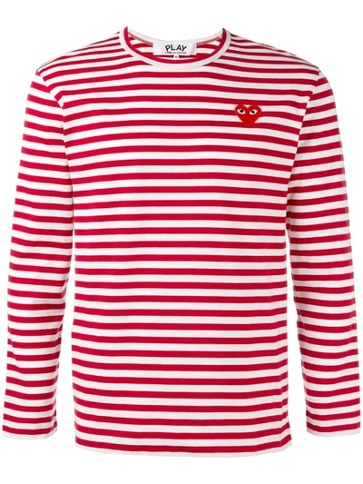 Comme Des Garçons Play Logo Striped T-shirt In Red And White