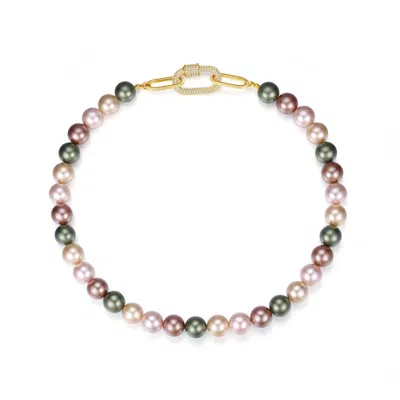 Classicharms Gold Shell Pearl Necklace With Gem-encrusted  Carabiner Lock