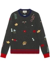GUCCI GUCCI WOOL SWEATER WITH EMBROIDERIES - GREY,474123X5V2012331634