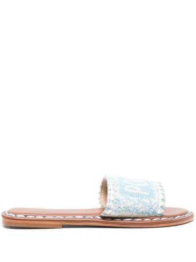 De Siena Shoes Bead-embellished Leather Sandals In Clear Blue