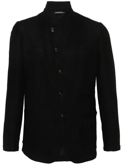 Ea7 Emporio Armani Linen And Cotton Blend Jacket In Black