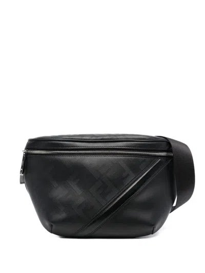 Fendi "shadow Diagonal " Leather Belt Bag In Black