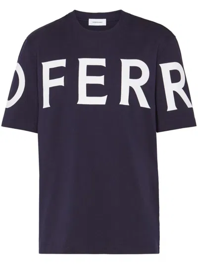 Ferragamo Logo Cotton T-shirt In Blue