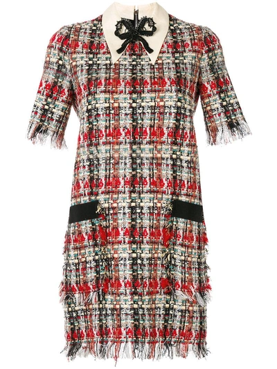 Gucci Embroidered Multicolor Tweed Dress