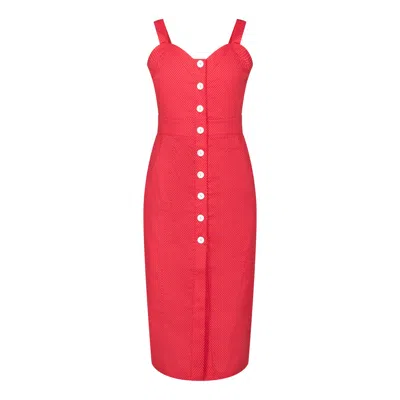Deer You Queenie Quintessential Sweetheart High Waisted Dress In Red Pin Spot