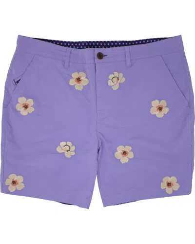 Lords Of Harlech Edward Lilac Flower Embroidery Shorts In Pink/purple