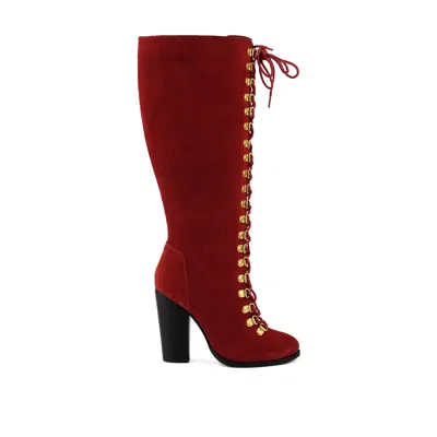 Rag & Co Sleet-slay Antique Eyelets Lace Up Knee Boots In Red