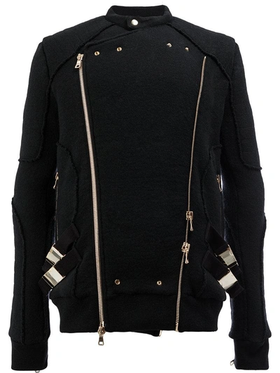 Balmain Knitted Biker Jacket In Black