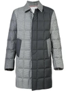 THOM BROWNE DOWNFILLED CLASSIC BAL COLLAR OVERCOAT IN FUNMIX IN PRINCE OF WALES HEAVY WOOL,MOD001X0206112136323