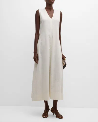 Totême Plunging Floral Jacquard Twisted Backless Maxi Dress In White