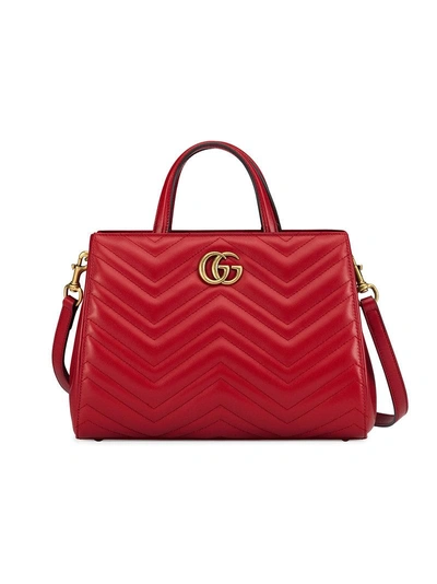 Gucci Gg Marmont Medium Matelass&eacute; Top-handle Bag, Hibiscus Red