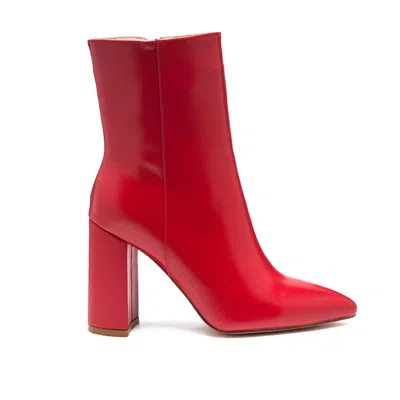 Rag & Co Margen Ankle High Pointed Toe Block Heeled Boot In Red