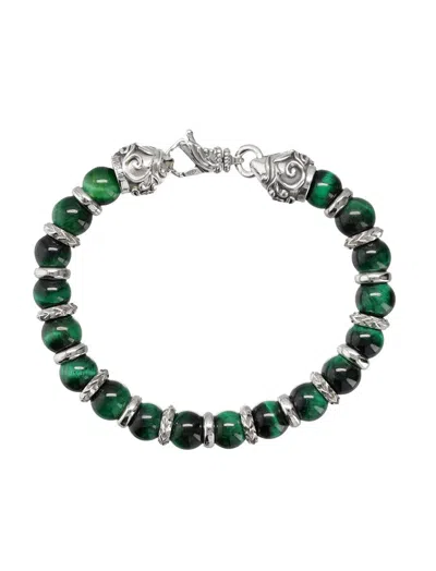 Emanuele Bicocchi Armband Mit Tigerauge-perlen In Green