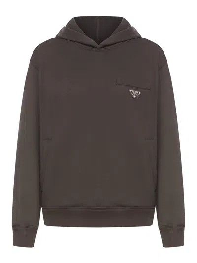 Prada Cotton Hoodie In Nude & Neutrals