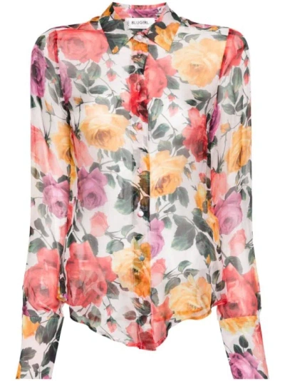 Blugirl Floral-print Chiffon Shirt In Multicolor