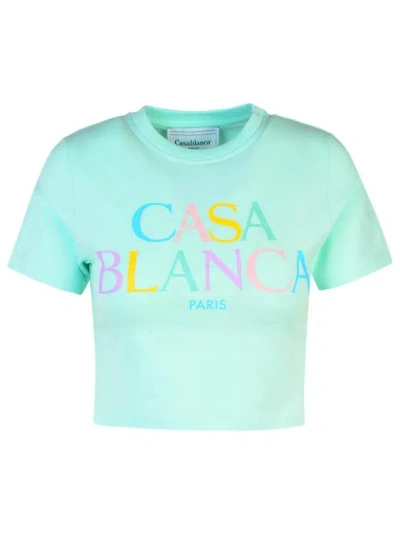 Casablanca Mint Green Cotton Crop T-shirt In Blue