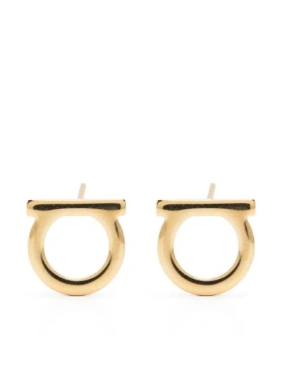 Ferragamo Gold-colored Gancini Earrings In Brass Woman