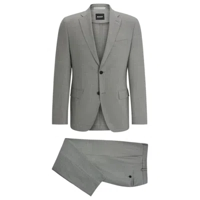 Hugo Boss Slim-fit Suit In Micro-patterned Performance-stretch Cloth In Silver