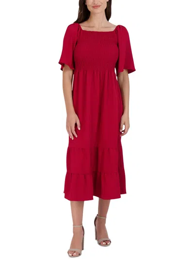 Signature By Robbie Bee Womens Smocked Textured Maxi Dress In Red