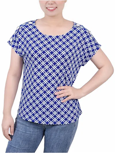 Ny Collection Petites Womens Printed Jersey Tunic Top In Blue