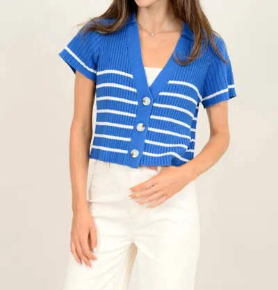 Rd Style Short Sleeved Shirt Collar Cardigan In Royal In Blue