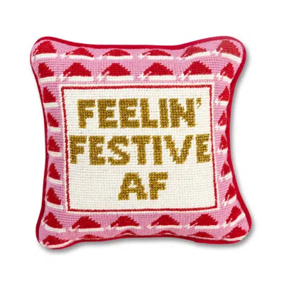 Furbish Studio Festive Af Needlepoint Pillow In Bright Red In Pink