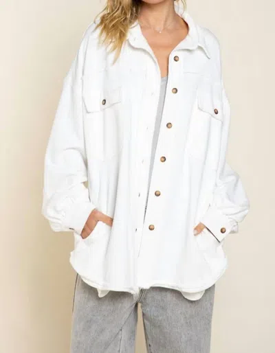 Pol French Terry Oversized Jacket In Ivory In Multi