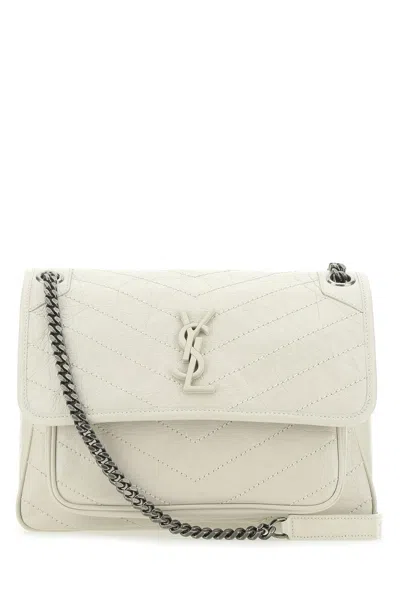 Saint Laurent Niki Medium Crinkled Glossed-leather Shoulder Bag In White