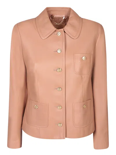 Gucci Buttoned Leather Jacket In Pink