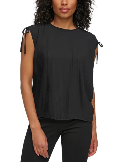 Dkny Womens Pleated Polyester Blouse In Black
