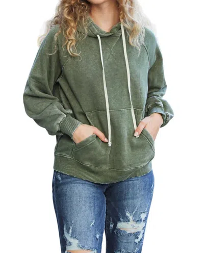 Zenana Know Yourself Fleece Lined Hoodie In Olive Acid Wash In Multi