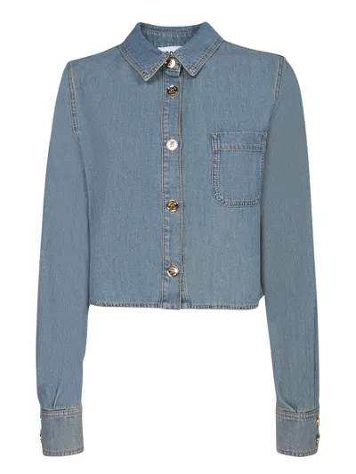 Moschino Cotton Chambray Cropped Shirt In Light Blue