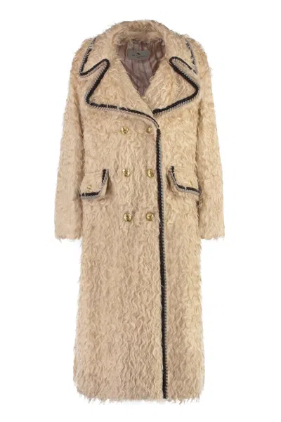 Etro Vegan Fur Coat In Beige