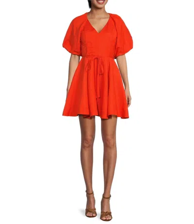 En Saison Bubble Sleeve Mini Dress In Tomato Red In Multi