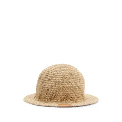 Hugo Boss Cloche-style Bucket Hat In Cotton Raffia In White