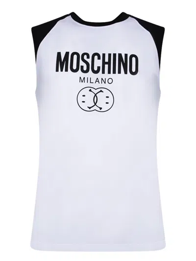 Moschino Logo Print Cotton Jersey Tank Top In White,black
