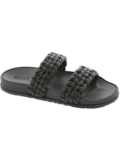 Roxy Slippy Braided Womens Faux Leather Flat Slide Sandals In Black