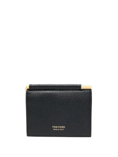 Tom Ford Soft Grain Leather Folding Money Clip Cardholder Accessories In Black
