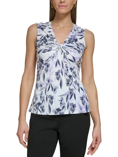 Dkny Womens Floral Print Jersey Blouse In Multi
