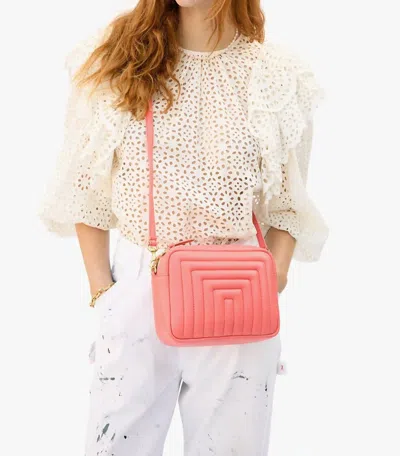 Clare V Midi Sac Channel Quilted Leather Bag In Bright Coral In Yellow