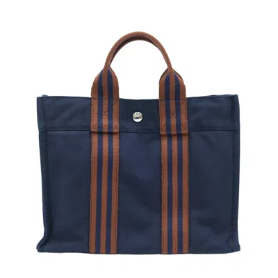 Hermes Fool Toe Canvas Tote Bag () In Blue