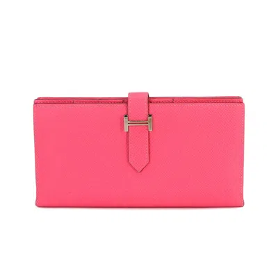 Hermes Béarn Leather Wallet () In Pink