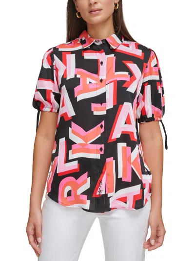 Karl Lagerfeld Womens Printed Polyester Button-down Top In Pink